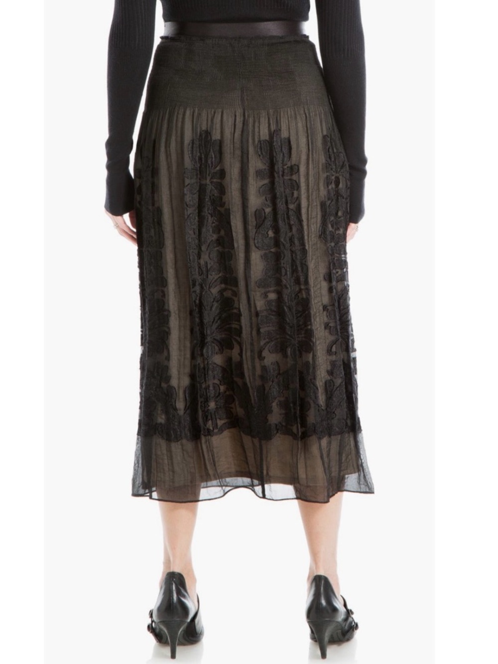 Max Studio Floral Jacquard Overlay Midi Skirt in Black Size S - Picture 2 of 8